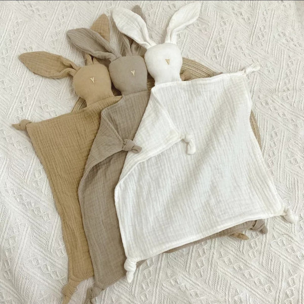 Doudou lapin en coton et mousseline pour bébé • Ma Peluche